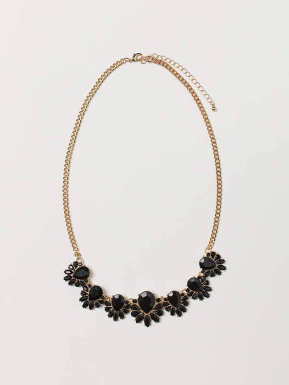 H&M Black & Gold Statement Bib Necklace Faceted Crystal Gem Floral